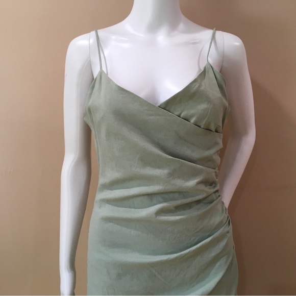 ZARA Midi Dress Wrap Women S LINEN Green 8028/367 New Beach Coastal Sexy Blogger - Picture 4 of 8